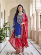 Lehenga Mart Chinon Silk Salwar Suit Dupatta-Blue - Distacart