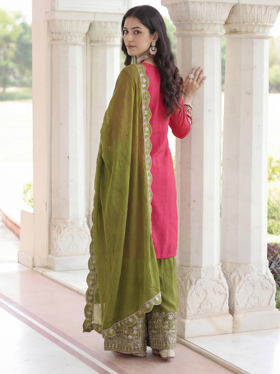 Lehenga Mart Chinon Silk Salwar Suit Dupatta-Pink - Distacart