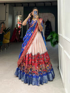 Vastranavya Kalamkari Print With Weaving Border Lehenga with Unstitched Blouse - Red