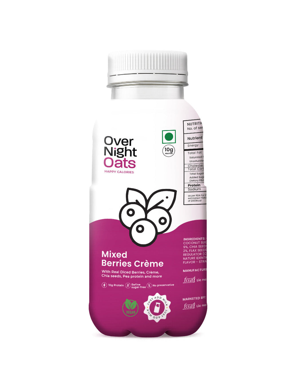 OverNightOats Vegan Mixed Berries Crème Oatmeal - Distacart