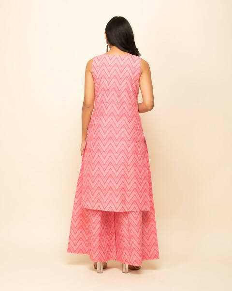 FIORRA Women's Peach Cotton Straight Kurta Palazzo Set With Dupatta