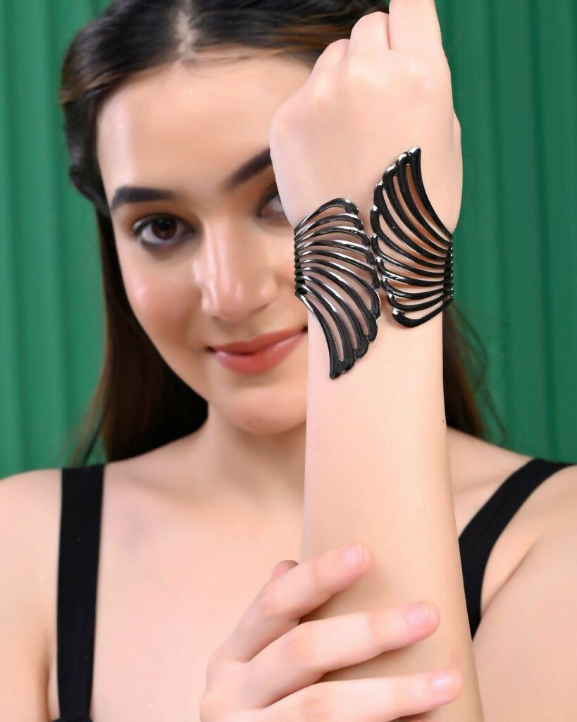 VOJ Pack of 3 Bracelet - Gold, Silver and Black Tonned Kada Bracelet. - Distacart