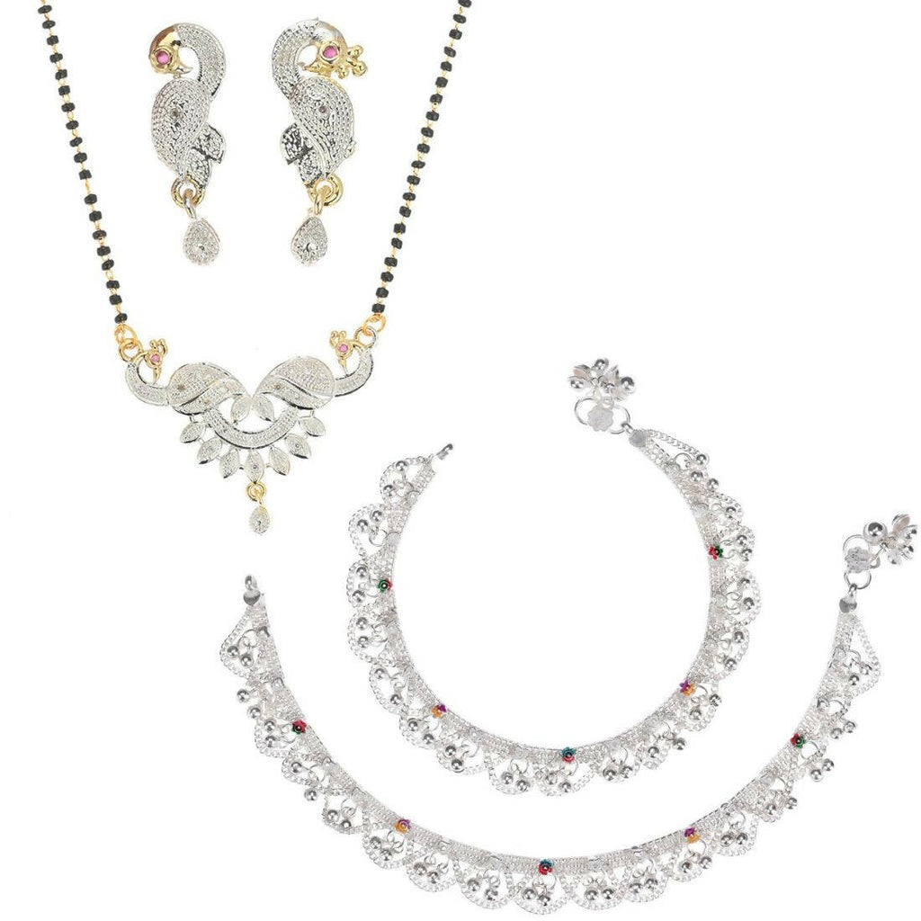 AanyaCentric Gold-plated Mangalsutra Pendant Earring Set & Silver Plated Anklet - Distacart