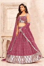 Mauve Faux Georgette Heavy Sequence work Lehenga Choli with Dupatta - Dhvani