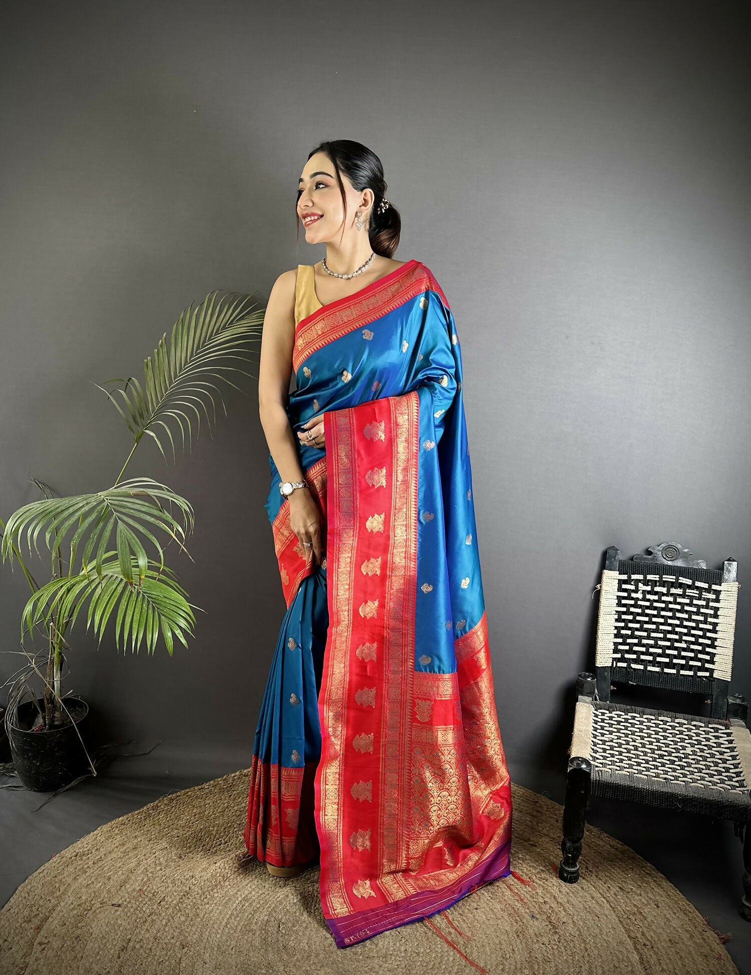 Joban Fashion Royal Blue Banarasi Soft Silk Woven Butti Saree - Distacart