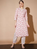 Myshka Women Pink Floral Kurta & Trousers - Distacart