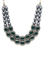 Green Stone Kundan Neckpiece with Grey Stones (Grey) - Ruby Raang