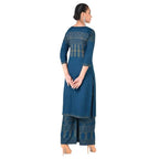 Aniyah Rayon Block Print Front Slit Straight Kurta With Palazzo Set In Blue (AN-166K)