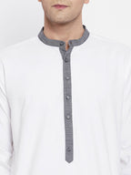 Even Apparels White Pure Cotton Men's Kurta With Contrast Collar And Placket - Distacart