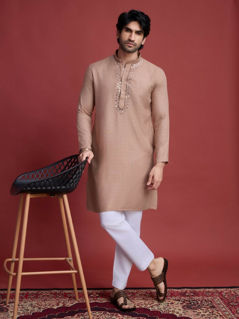 Vastranavya Exclusive Festival Wear Viscose Mirror Work on Self Weaving Kurta Only