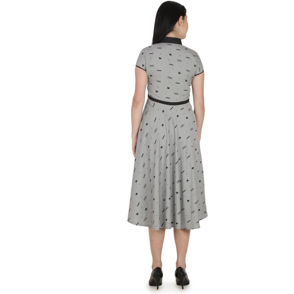 Kanoor Women's Grey Frock Style Collar Neck Kurti