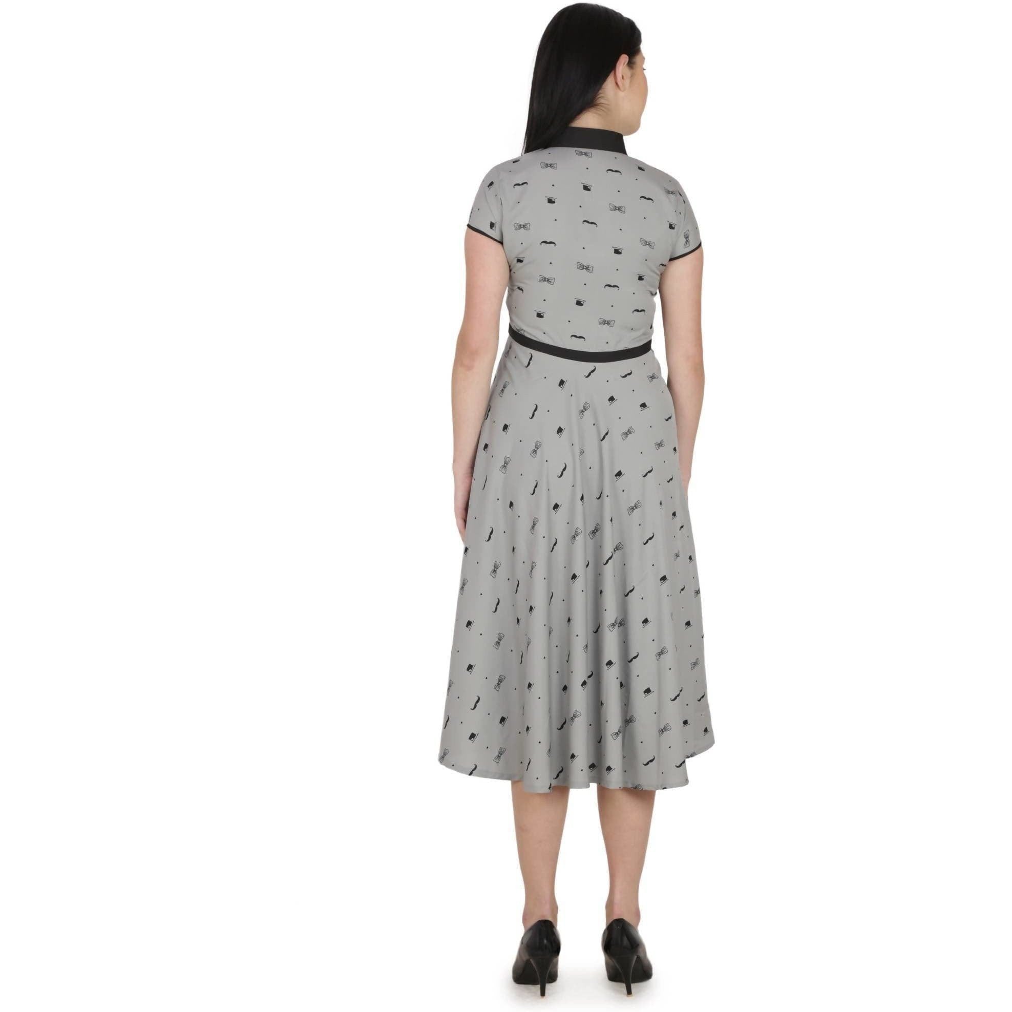 Kanoor Women's Grey Frock Style Collar Neck Kurti