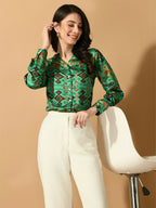 Myshka Women's Multi Satin Printed Smart Shirt