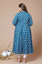 Miravan Women's Plus Size Blue Printed Anarkali Kurta With Dupatta