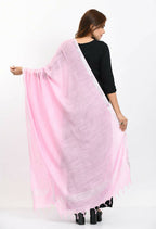 Mominos Fashion Moeza Women's Linen Cotton Silver Border Baby Pink Dupatta - Distacart