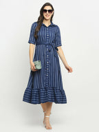 Rudra Bazaar Blue A-Line Striped Kurta - Distacart