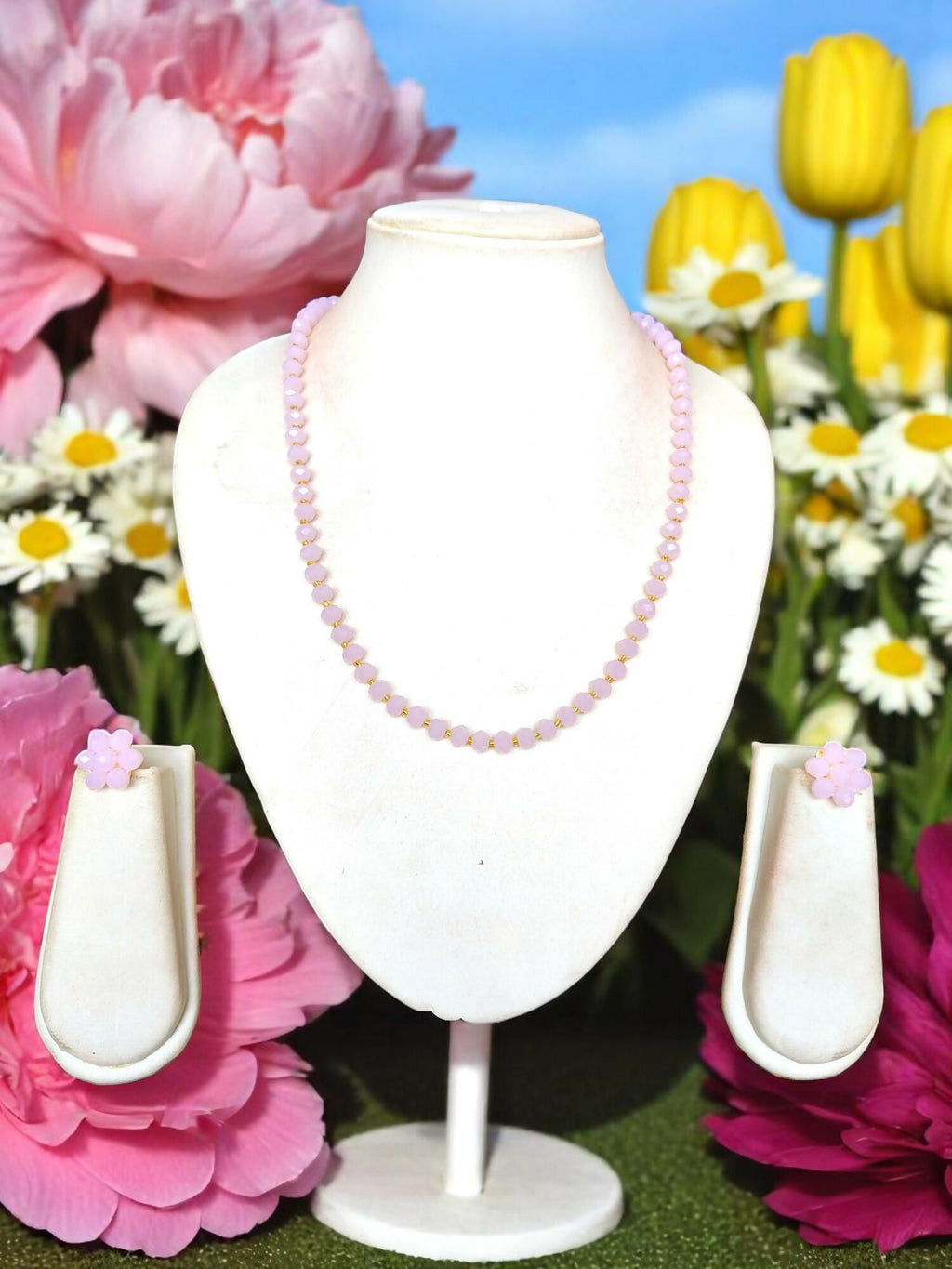 Inhanns Crystal Bloom – Single Line Necklace + Studs - Baby Colour Hai Koi