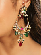 Nuyug 22K Gold Plated Crescent Kundan Drop Red Stone Chandbali Earrings - Distacart
