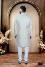 Joban Fashion Men's Yellow & White Cotton Silk Kurta with Pyjama