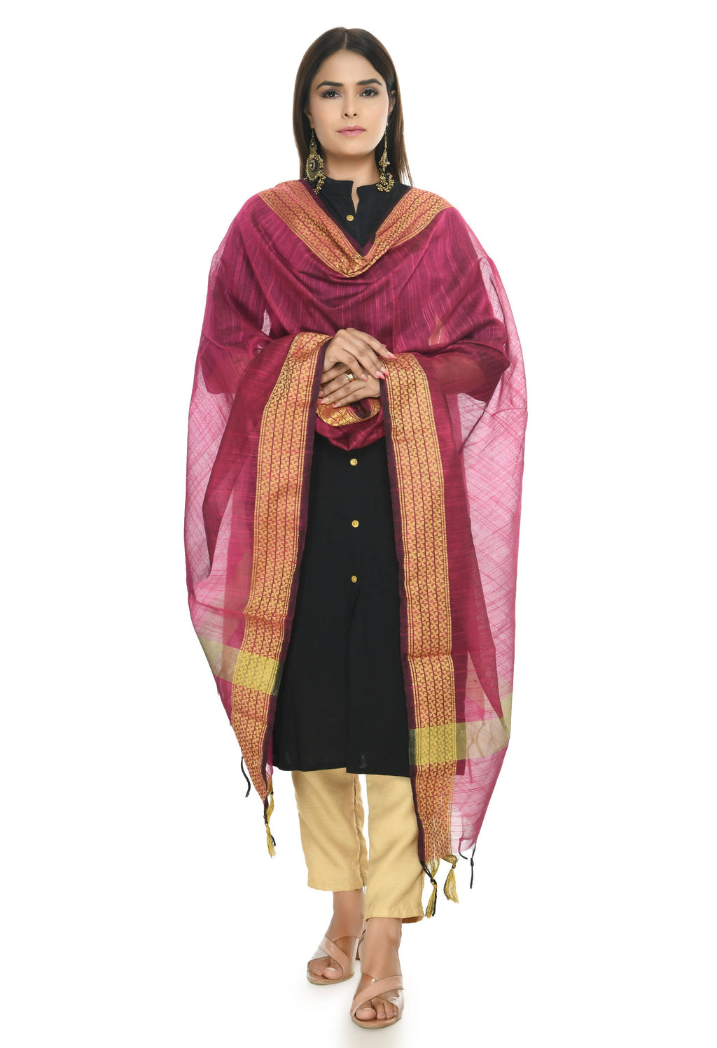Mominos Fashion Moeza Handloom Cotton Pink Dupatta - Distacart