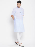 Even Apparels Blue Color Pure Cotton With Band Collar Men's H/S Kurta - Distacart