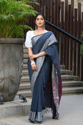 Beatitude Blue Cotton Jacquard Border Tangail Handloom Saree