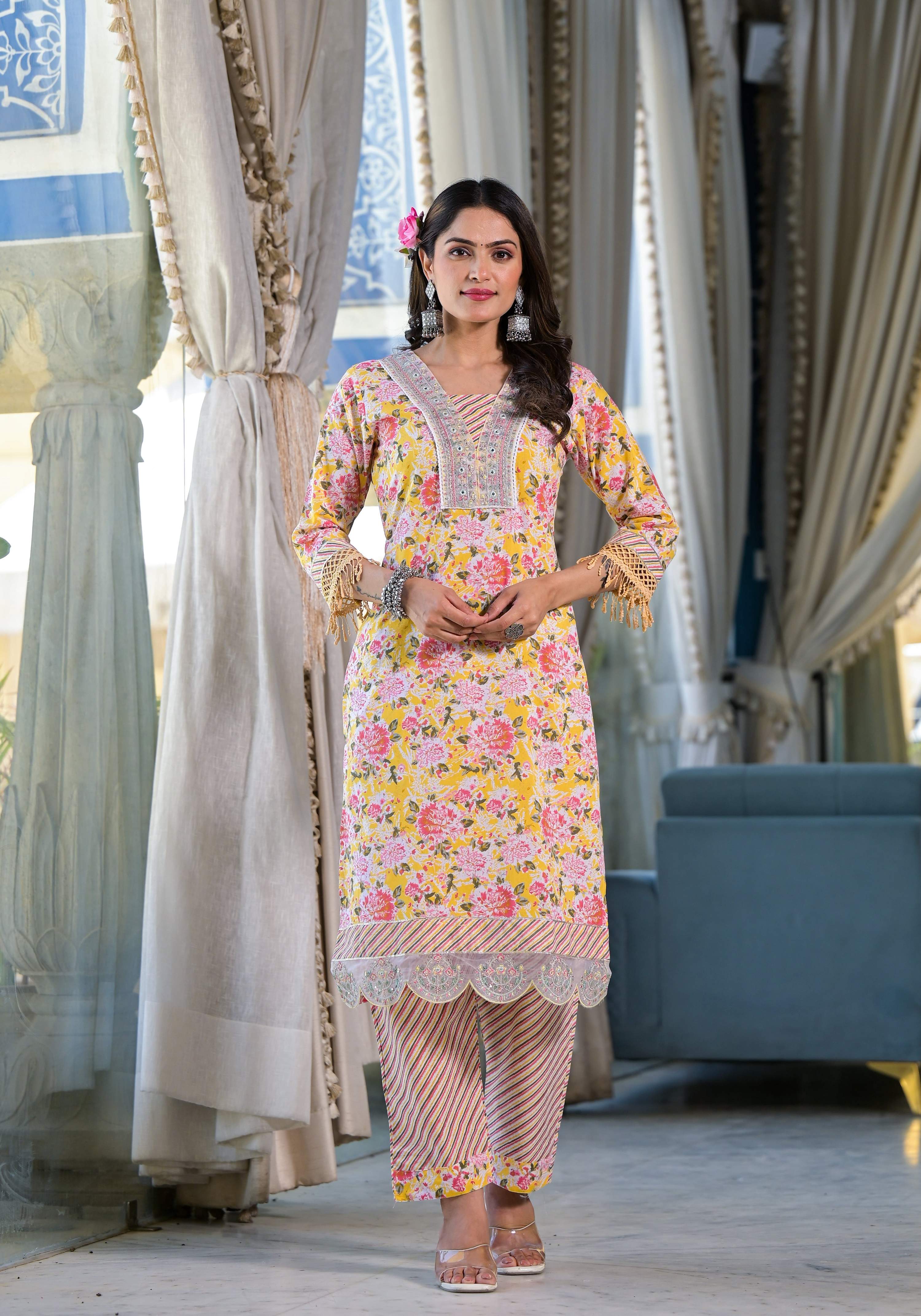 Floral Printed & Embroidered Kurta With Pant & Dupatta Luxury, Multicolor - Hiral Fashion - Distacart