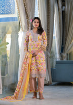 Floral Printed & Embroidered Kurta With Pant & Dupatta Luxury, Multicolor - Hiral Fashion - Distacart