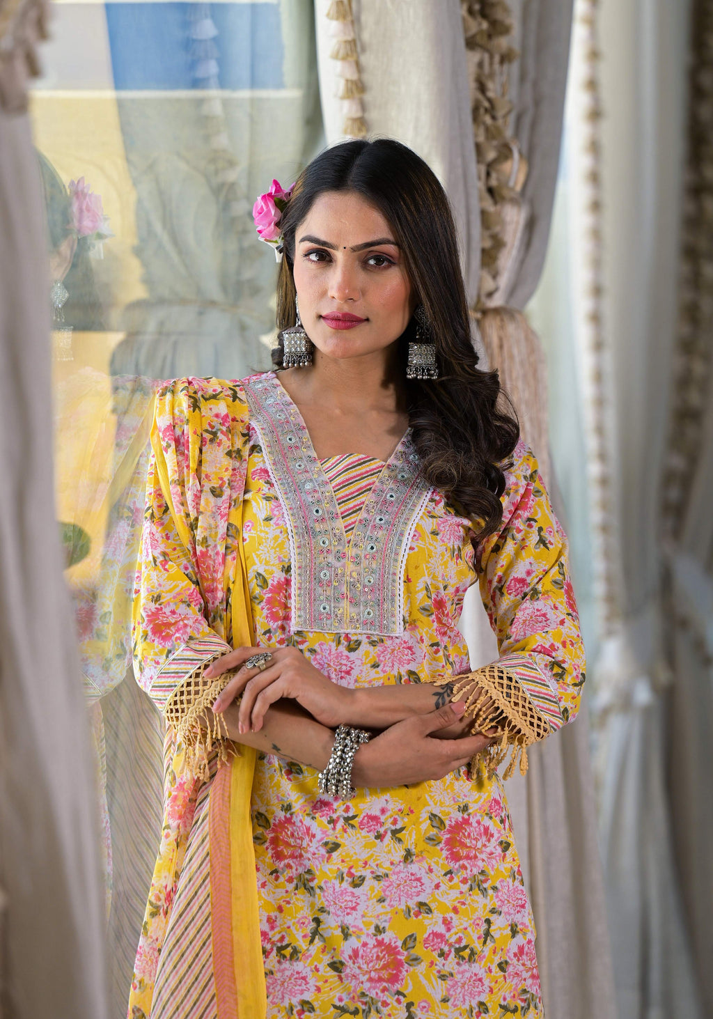 Floral Printed & Embroidered Kurta With Pant & Dupatta Luxury, Multicolor - Hiral Fashion - Distacart