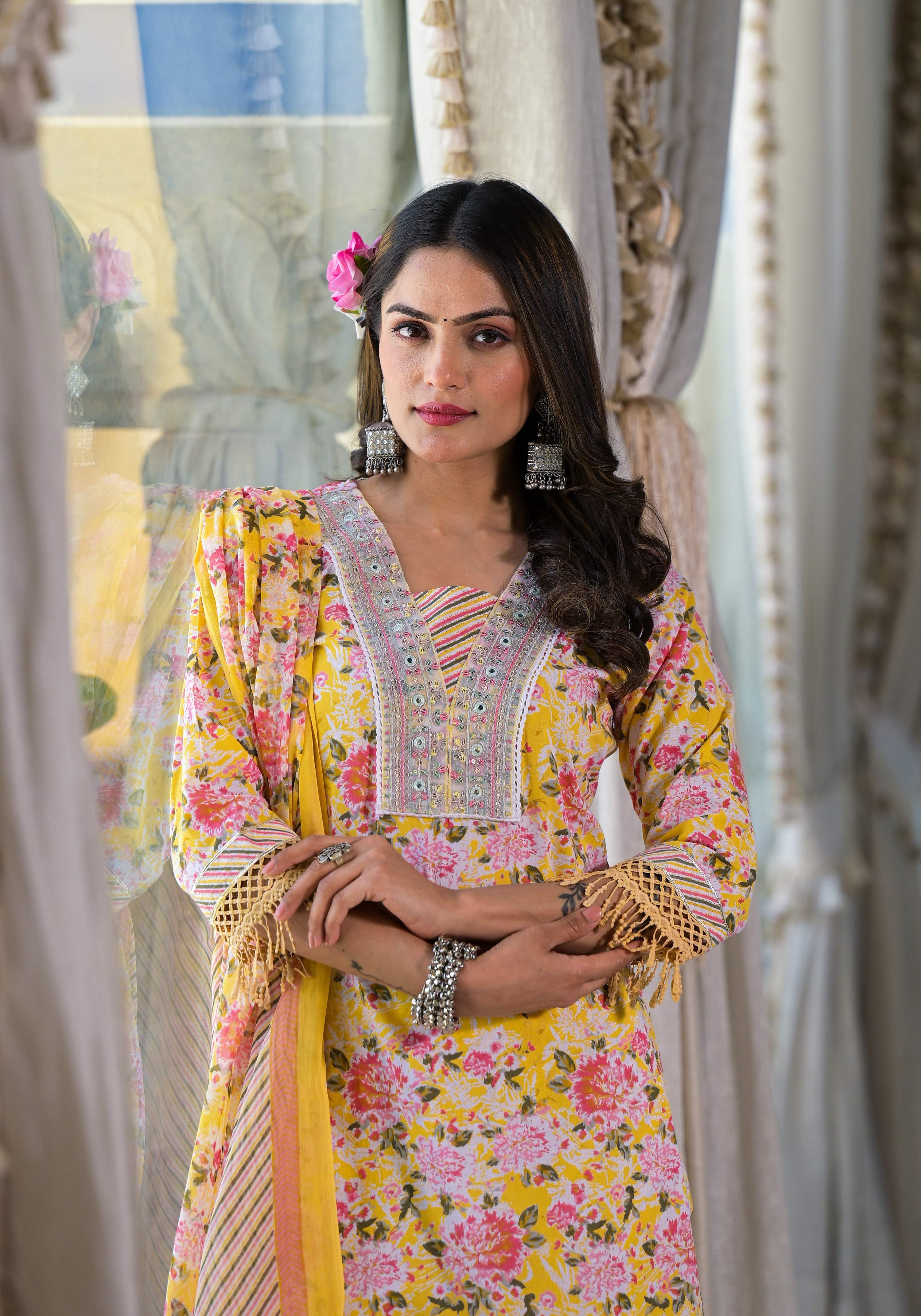 Floral Printed & Embroidered Kurta With Pant & Dupatta Luxury, Multicolor - Hiral Fashion - Distacart