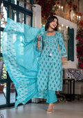 Lace Embroidered & Printed Kurta With Pant & Dupatta, Multicolor - Hiral Fashion - Distacart