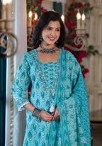 Lace Embroidered & Printed Kurta With Pant & Dupatta, Multicolor - Hiral Fashion - Distacart