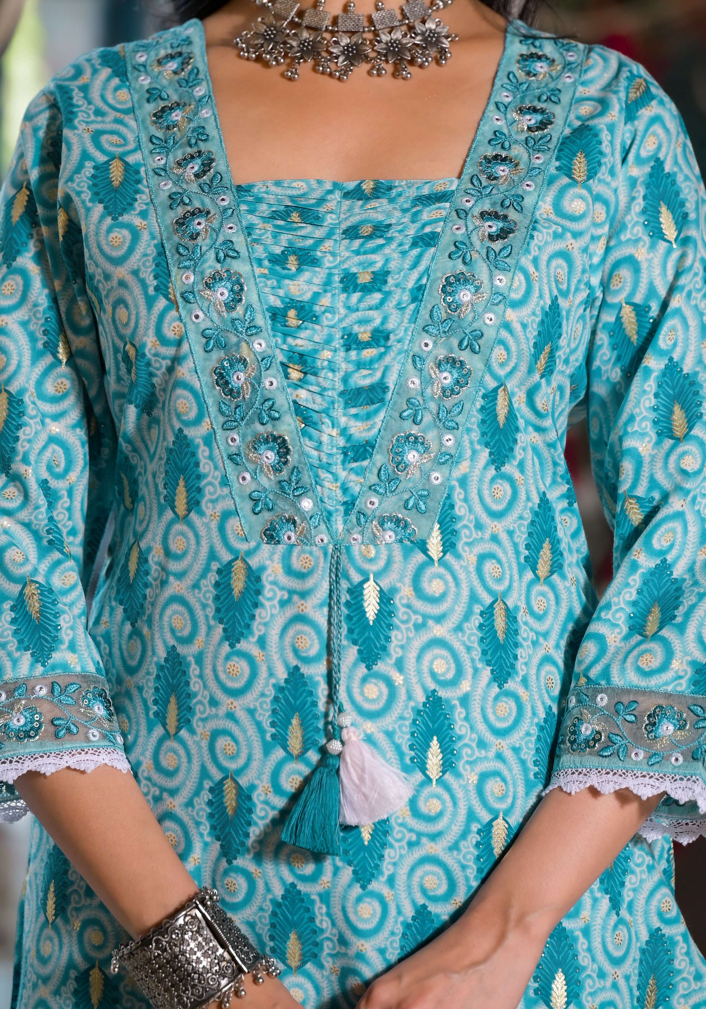 Lace Embroidered & Printed Kurta With Pant & Dupatta, Multicolor - Hiral Fashion - Distacart