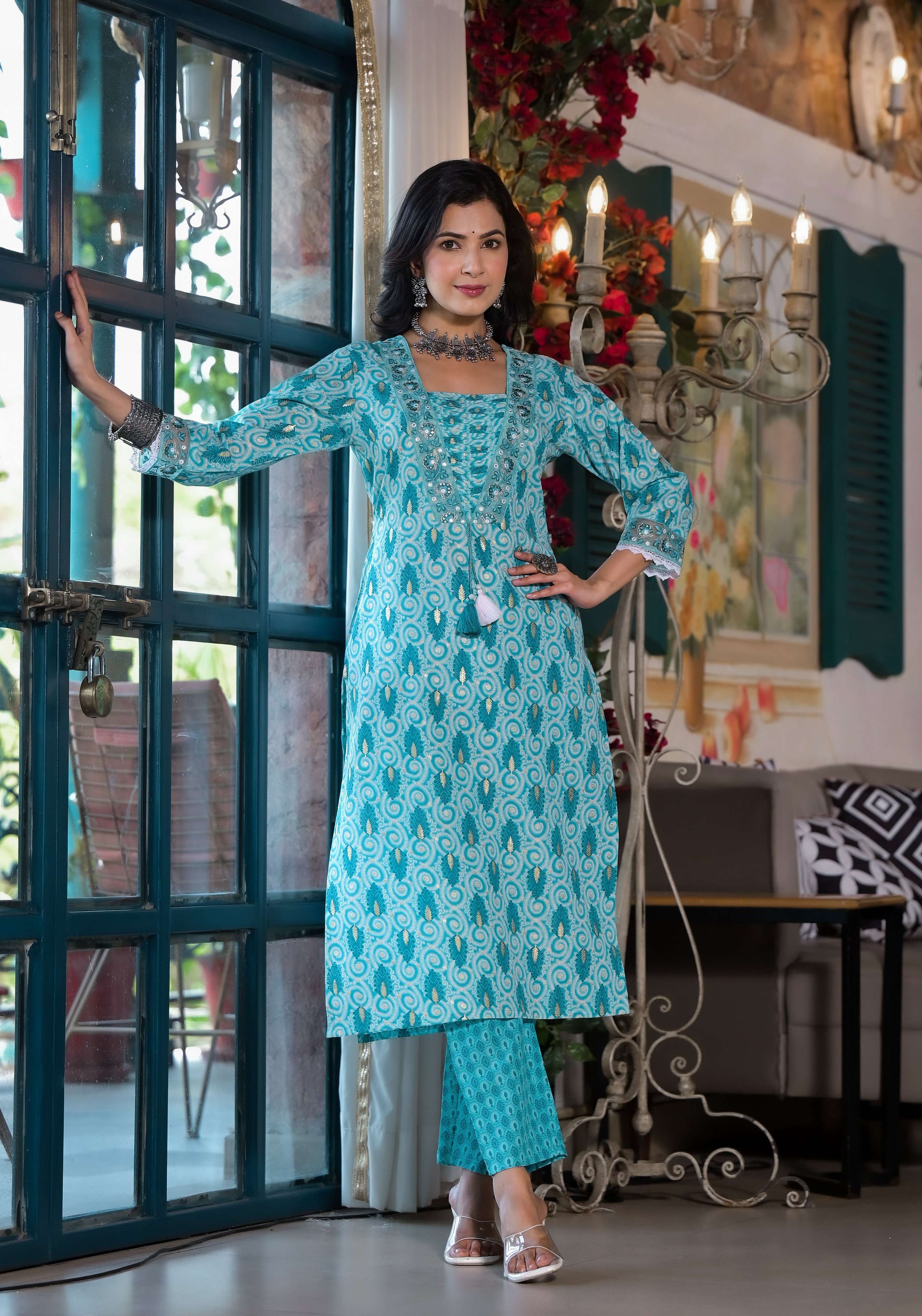 Lace Embroidered & Printed Kurta With Pant & Dupatta, Multicolor - Hiral Fashion - Distacart