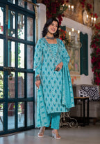 Lace Embroidered & Printed Kurta With Pant & Dupatta, Multicolor - Hiral Fashion - Distacart