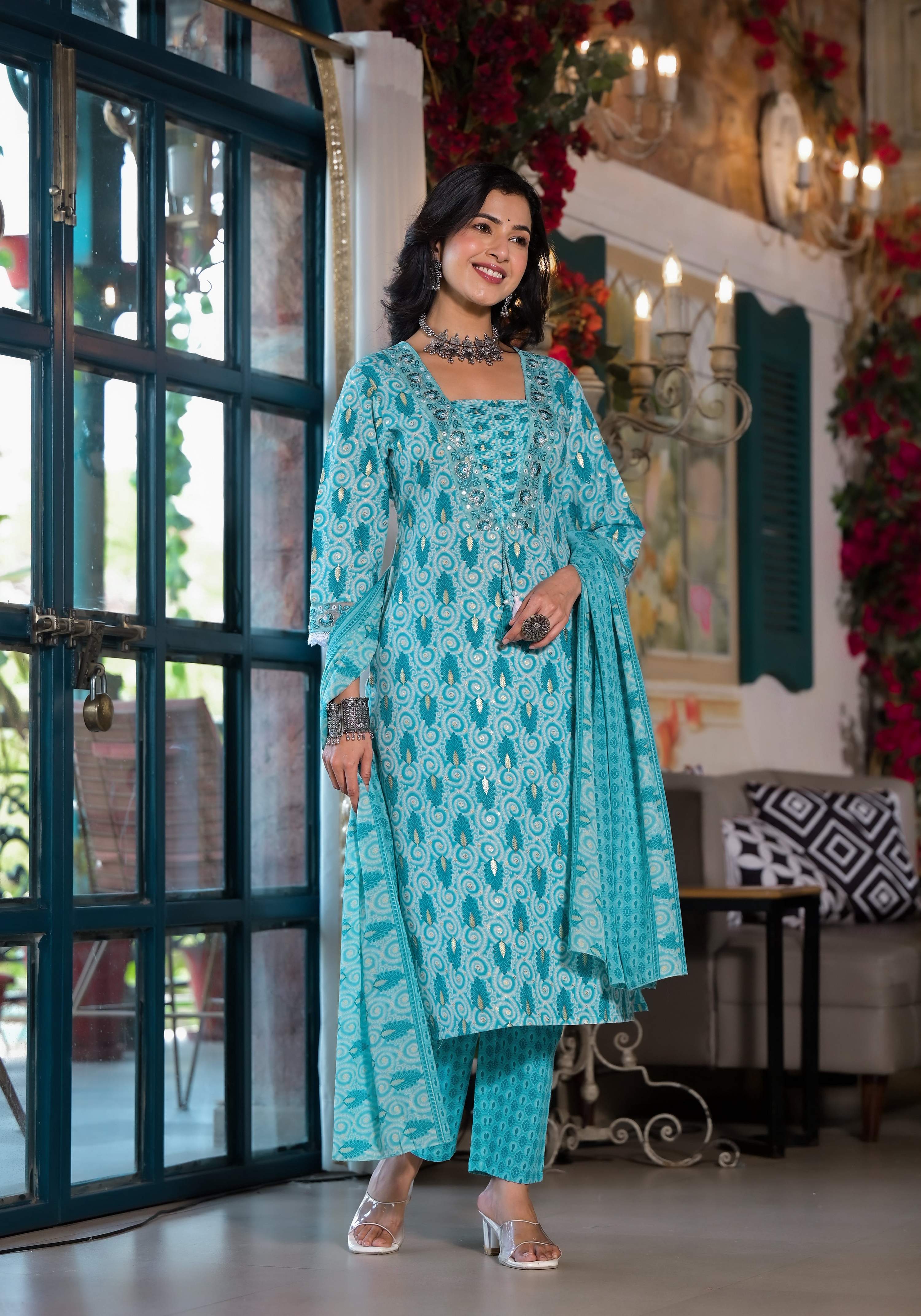 Lace Embroidered & Printed Kurta With Pant & Dupatta, Multicolor - Hiral Fashion - Distacart