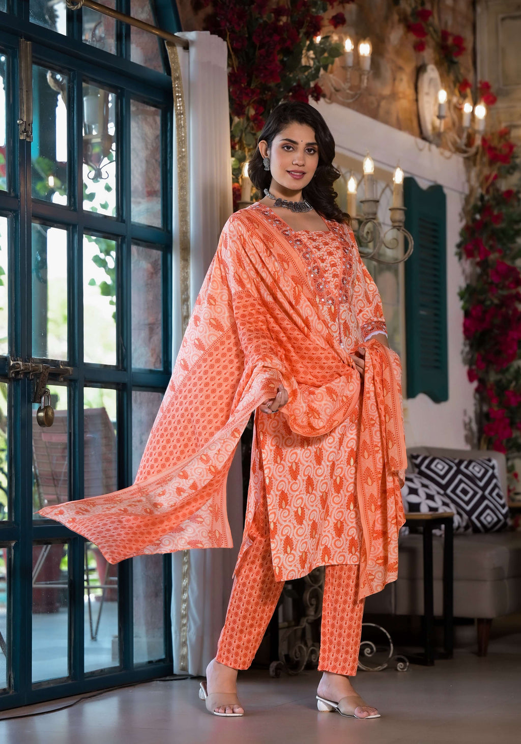 Lace Embroidered & Printed Kurta With Pant & Dupatta, Multicolor - Hiral Fashion - Distacart