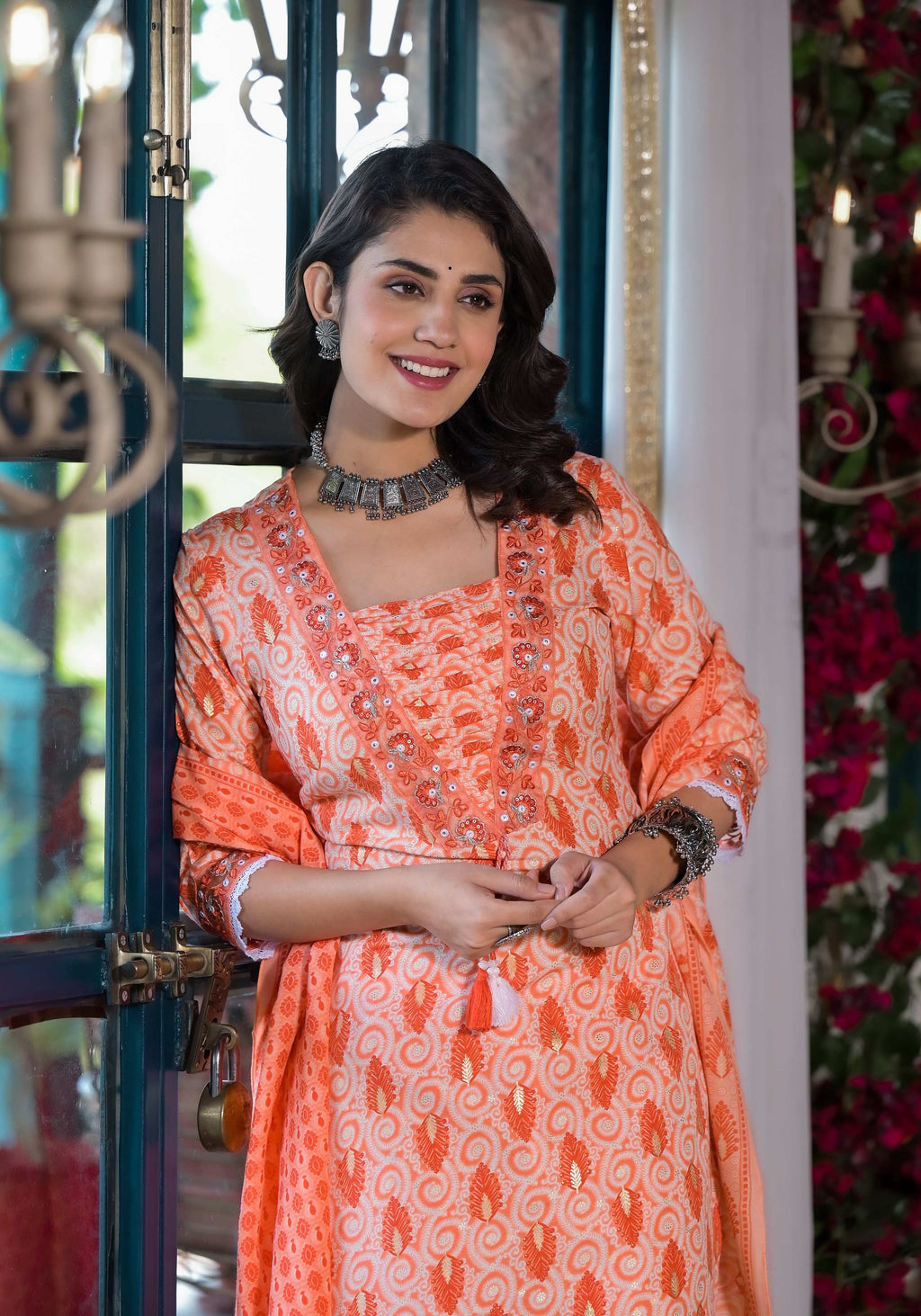 Lace Embroidered & Printed Kurta With Pant & Dupatta, Multicolor - Hiral Fashion - Distacart