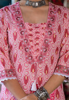 Lace Embroidered & Printed Kurta With Pant & Dupatta, Multicolor - Hiral Fashion
