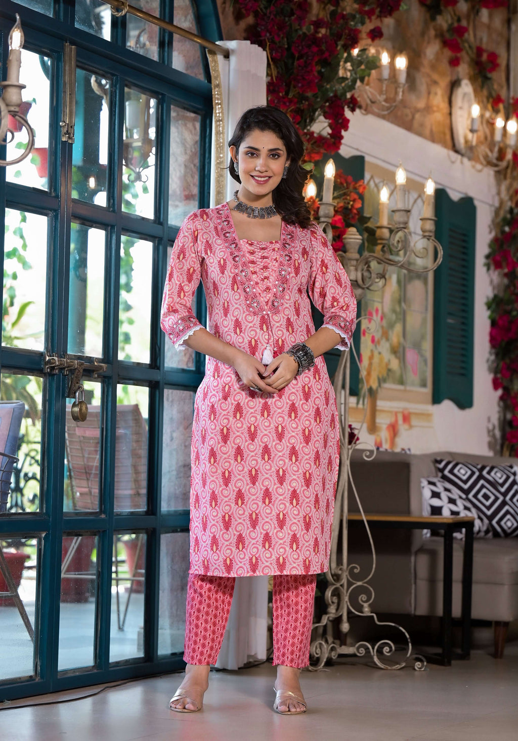 Lace Embroidered & Printed Kurta With Pant & Dupatta, Multicolor - Hiral Fashion