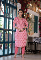 Lace Embroidered & Printed Kurta With Pant & Dupatta, Multicolor - Hiral Fashion