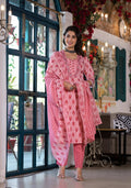 Lace Embroidered & Printed Kurta With Pant & Dupatta, Multicolor - Hiral Fashion