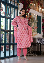 Lace Embroidered & Printed Kurta With Pant & Dupatta, Multicolor - Hiral Fashion