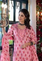Lace Embroidered & Printed Kurta With Pant & Dupatta, Multicolor - Hiral Fashion