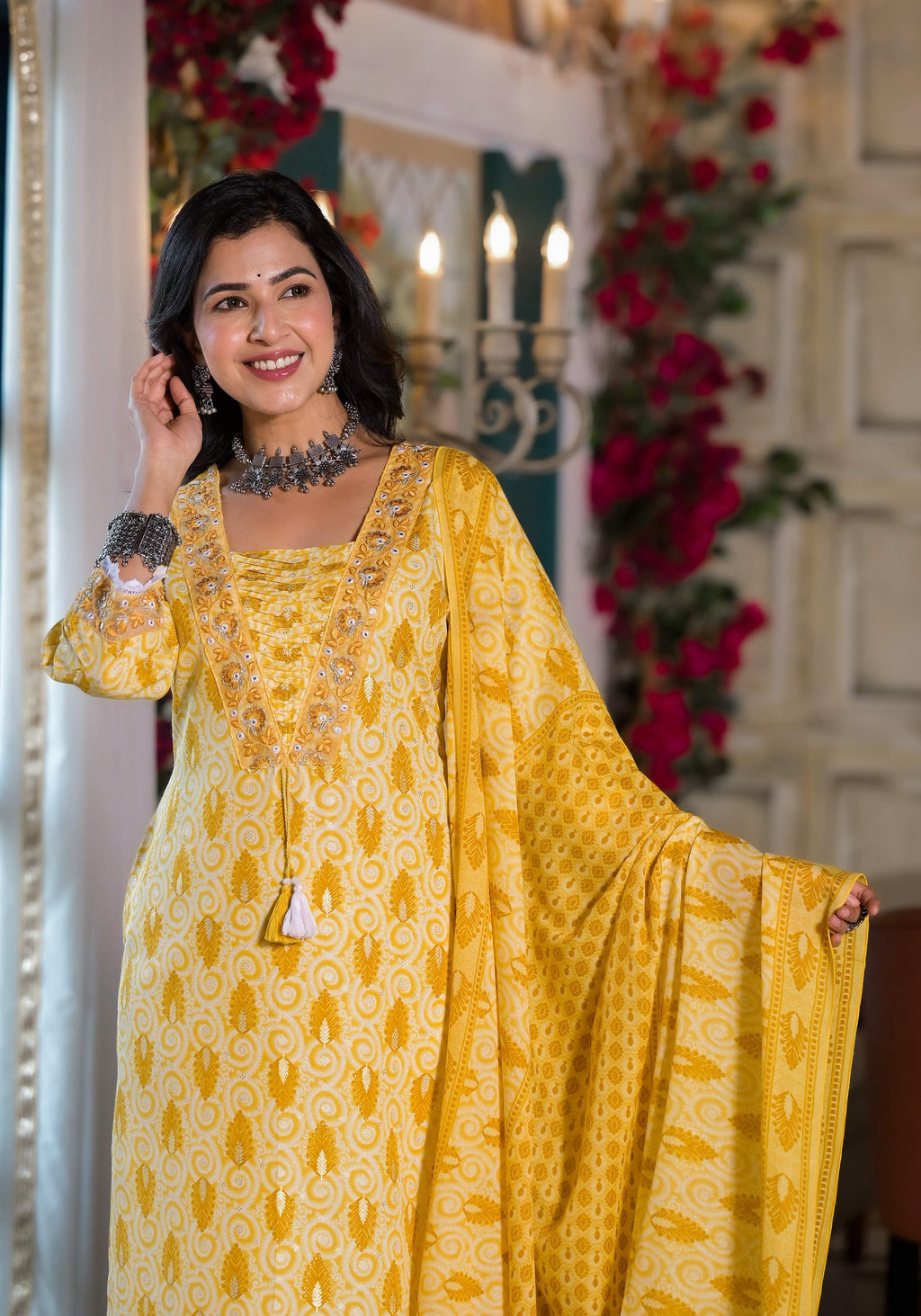 Lace Embroidered & Printed Kurta With Pant & Dupatta, Multicolor - Hiral Fashion