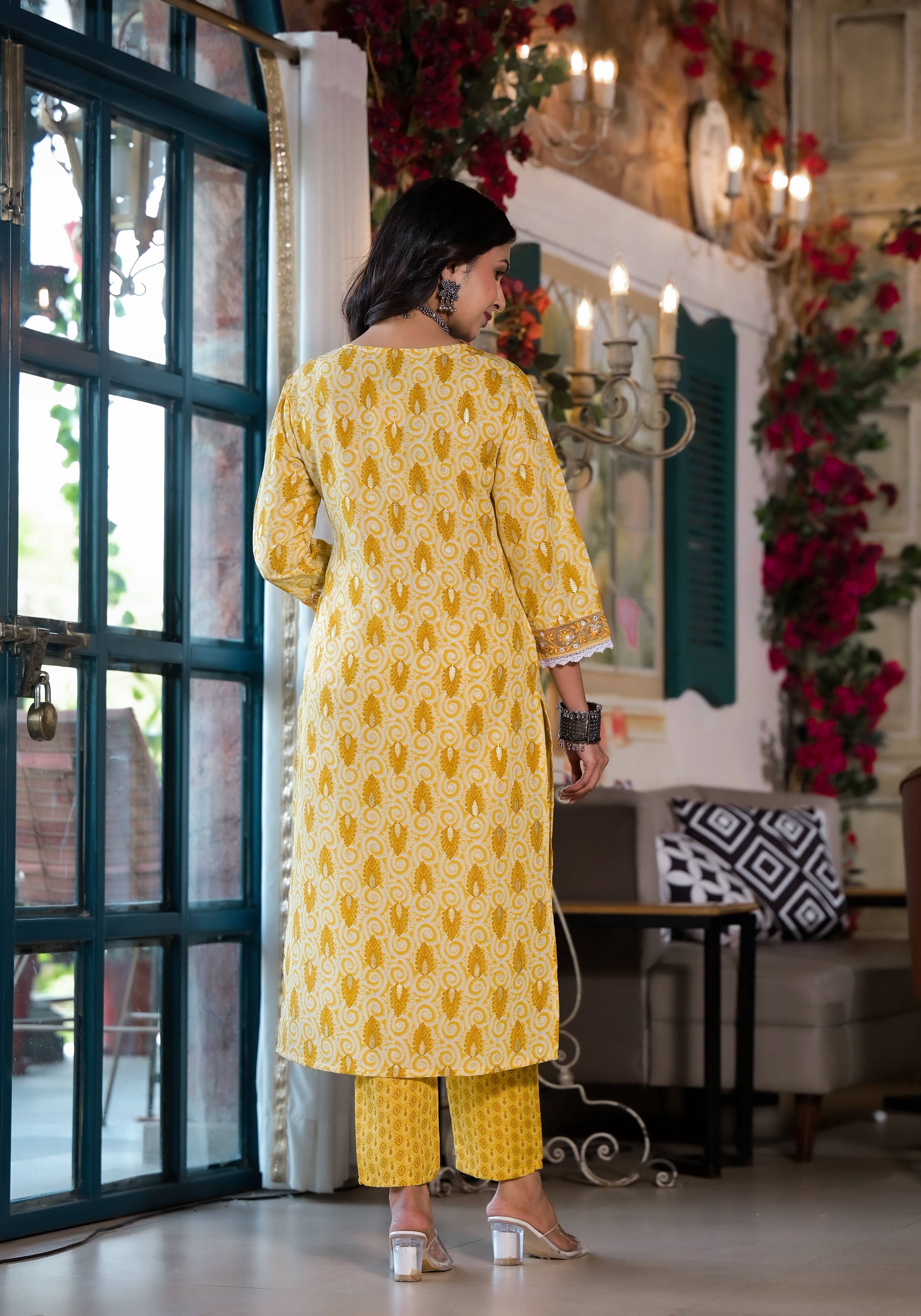 Lace Embroidered & Printed Kurta With Pant & Dupatta, Multicolor - Hiral Fashion