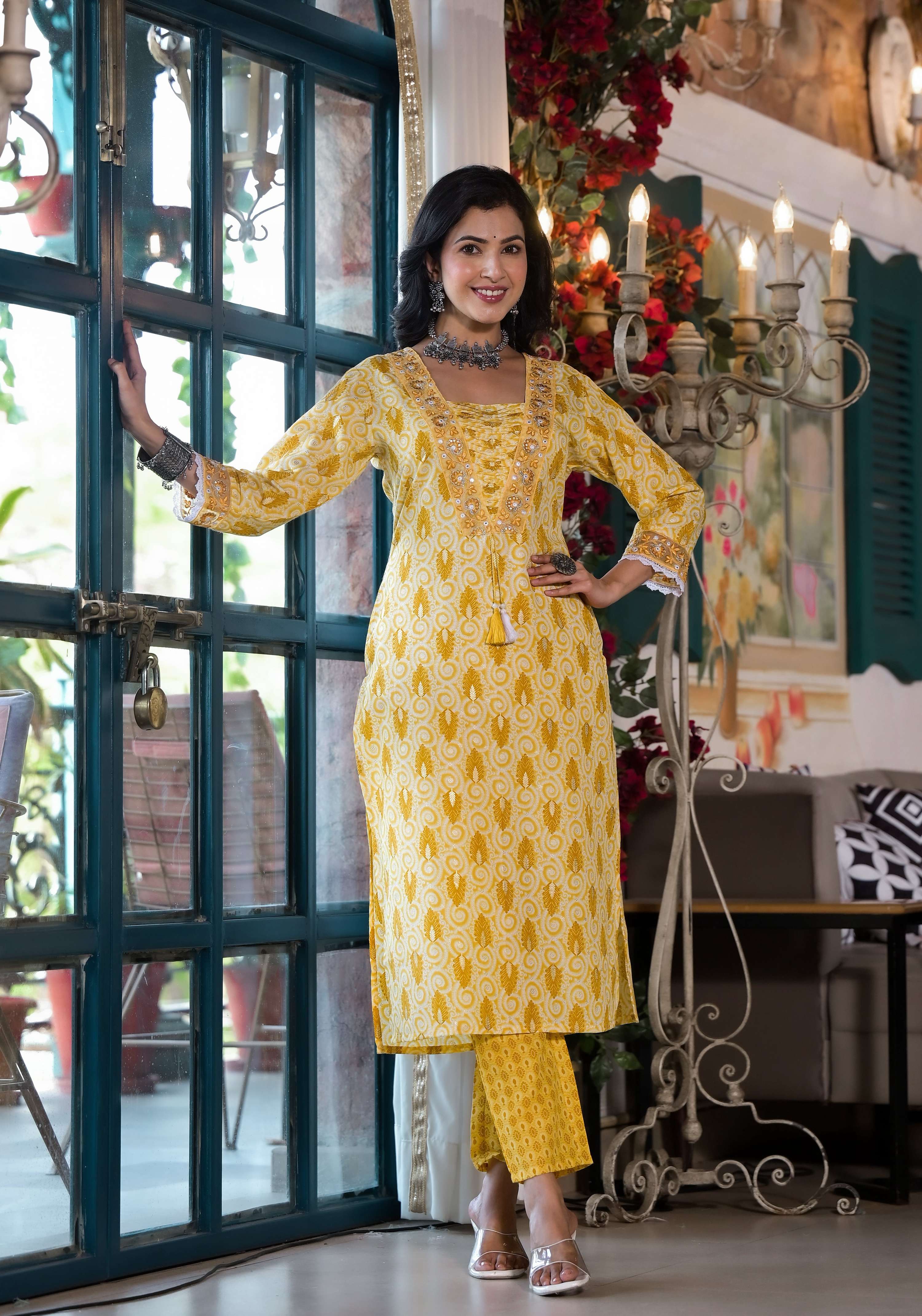 Lace Embroidered & Printed Kurta With Pant & Dupatta, Multicolor - Hiral Fashion