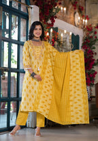 Lace Embroidered & Printed Kurta With Pant & Dupatta, Multicolor - Hiral Fashion