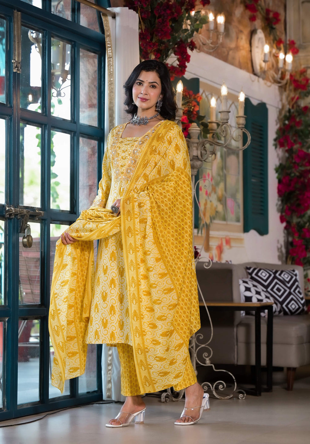 Lace Embroidered & Printed Kurta With Pant & Dupatta, Multicolor - Hiral Fashion