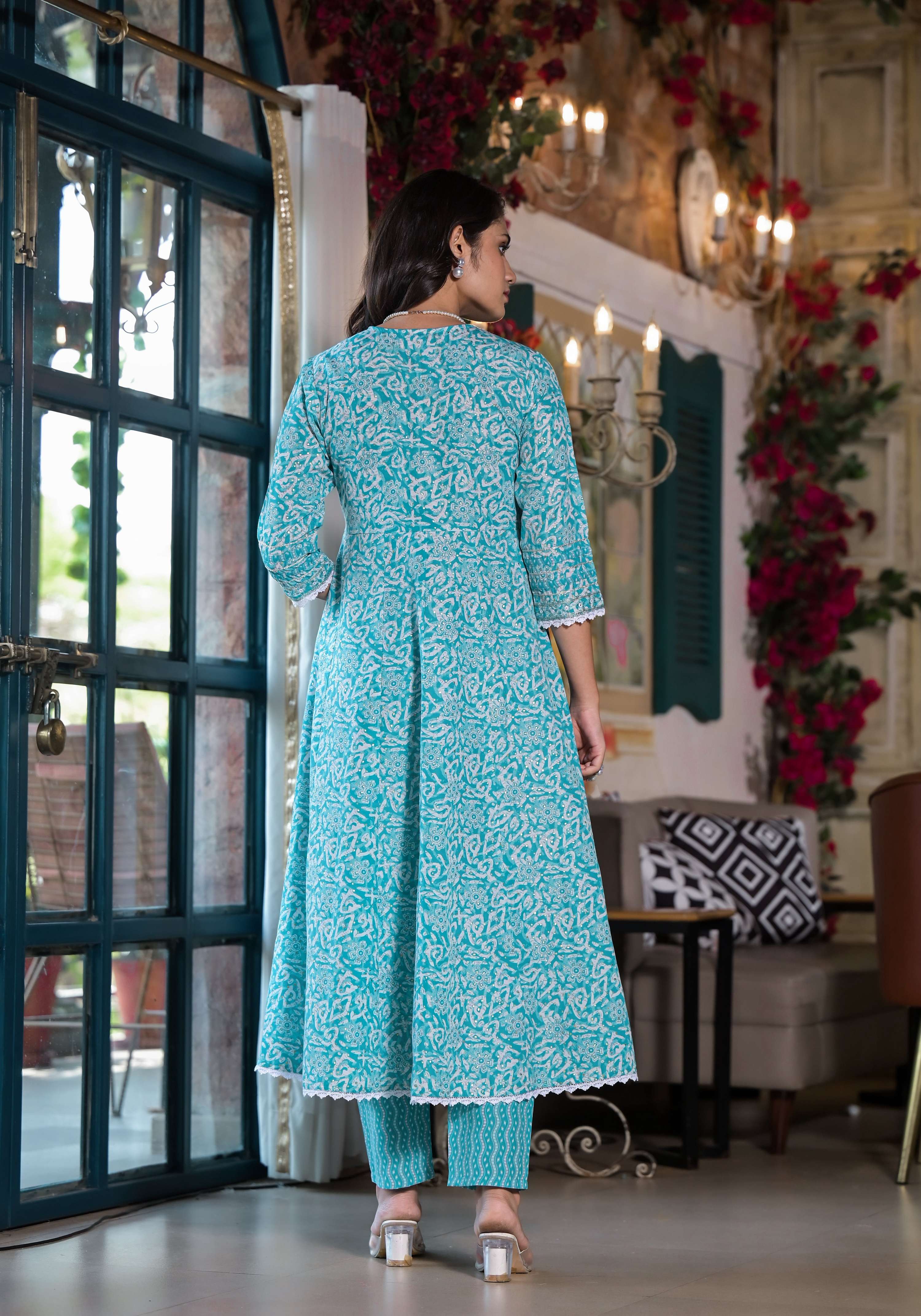 Embroidered & Printed Angrakha Style Kurta With Pant & Dupatta, Blue - Hiral Fashion - Distacart